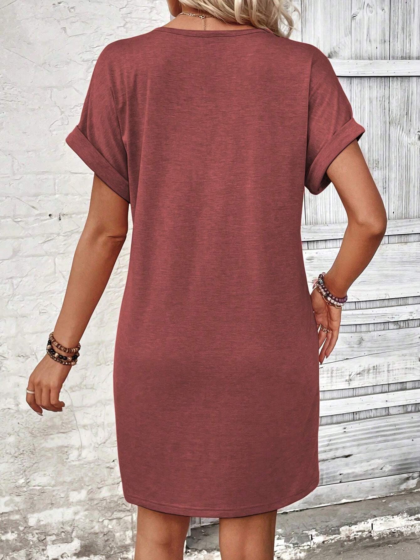 Solid Color V-Neck Batwing Sleeve Midi Dress