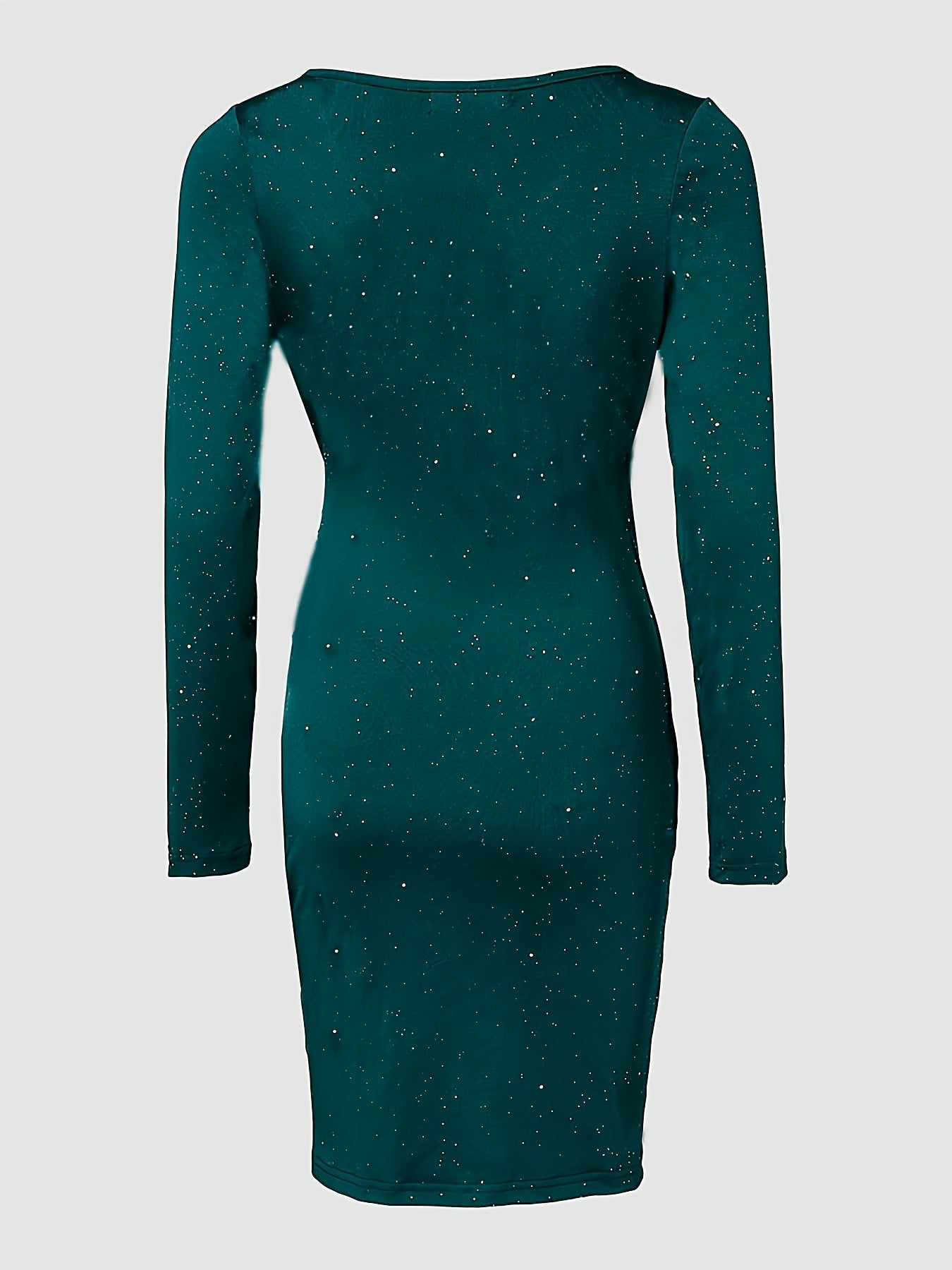 1pc Elegant V-Neck Long Sleeve Bodycon Dress for Women - Solid Color, No Padding