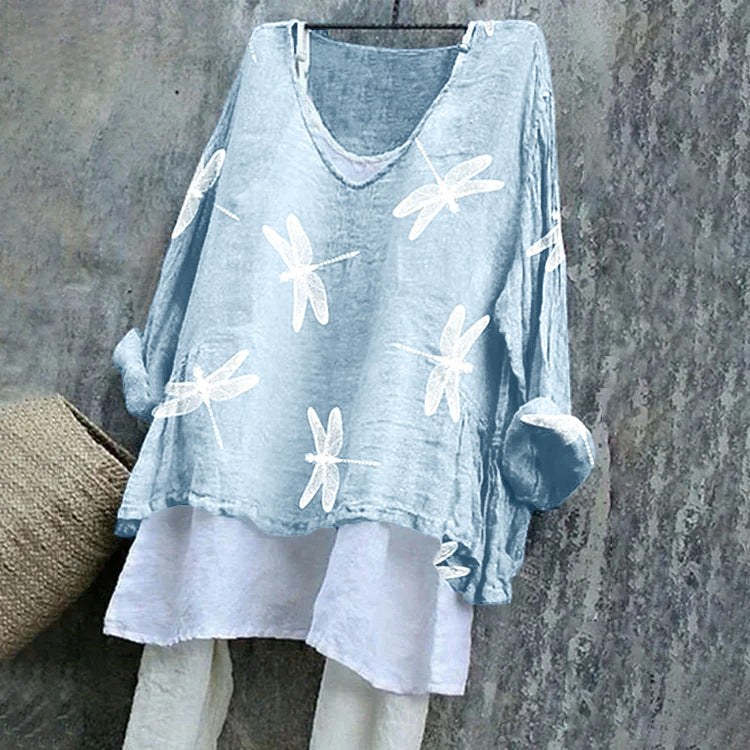 Vintage Animal V Neck Long Sleeve T-shirt