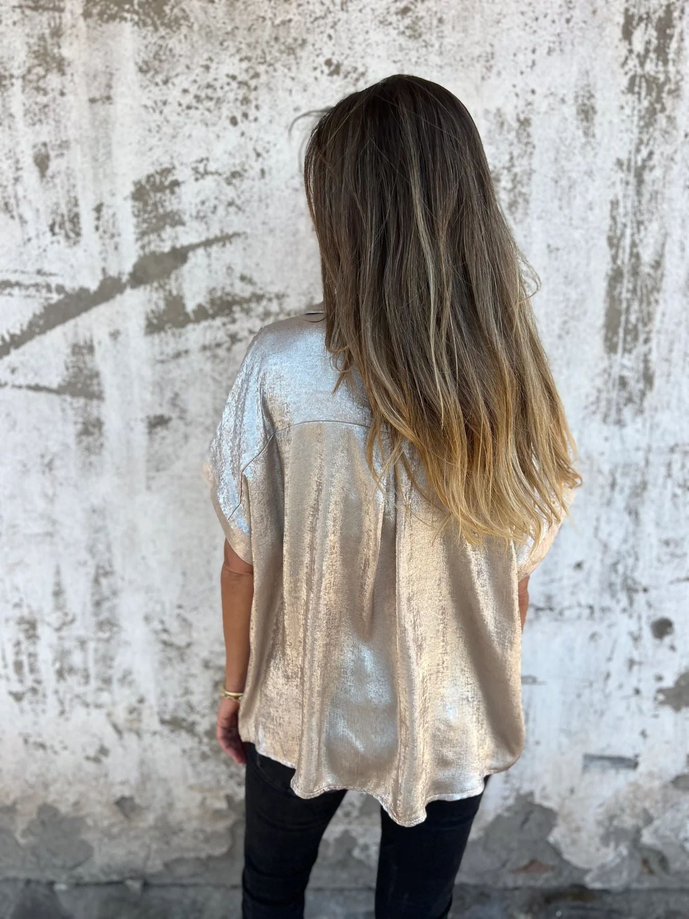 Loose Foiled Short Sleeve Lapel Shirt