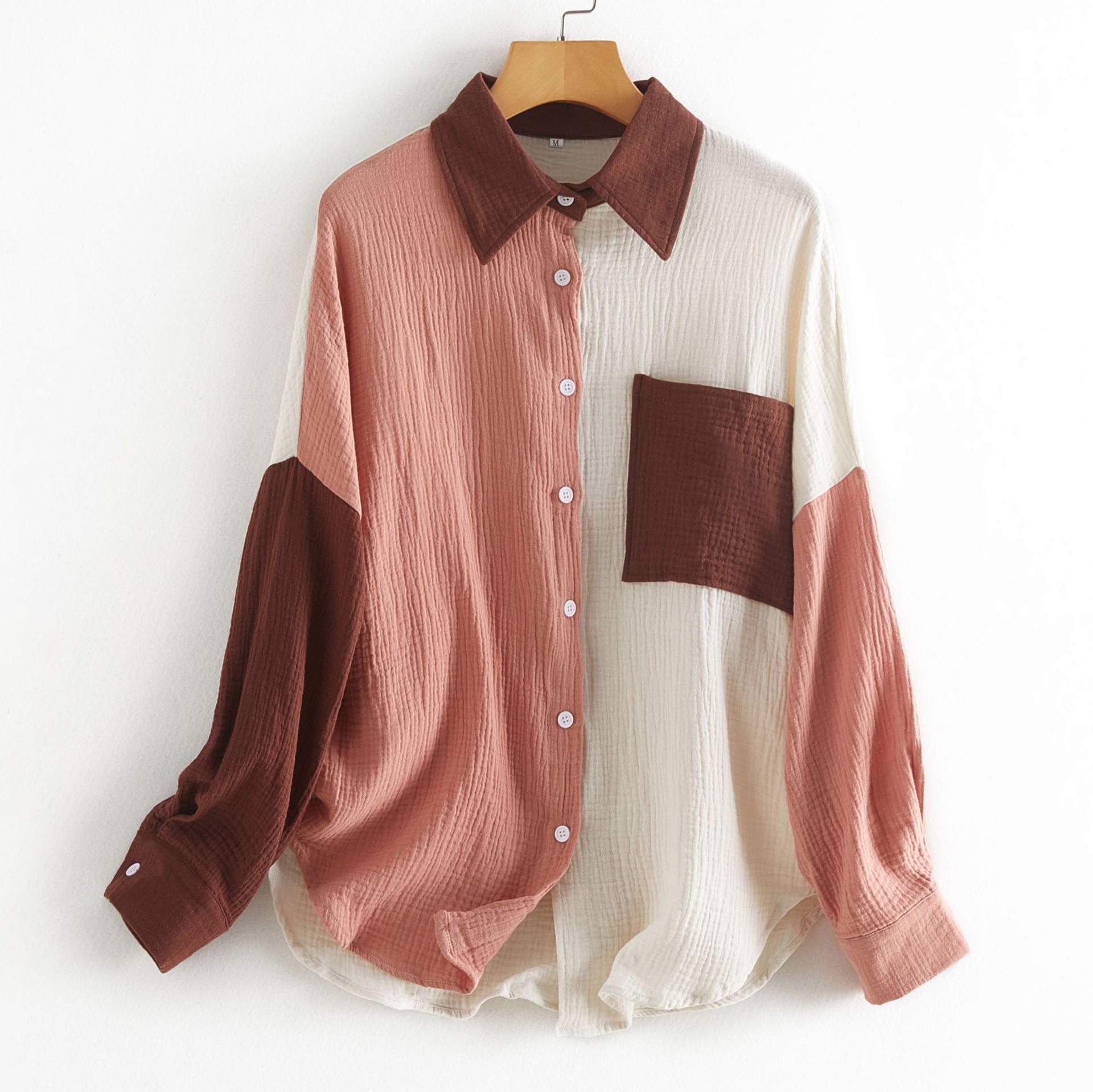 V-neck Loose Lapel Blouses, Casual Pocket Button Down Long Sleeve Fashion Shirts Tops