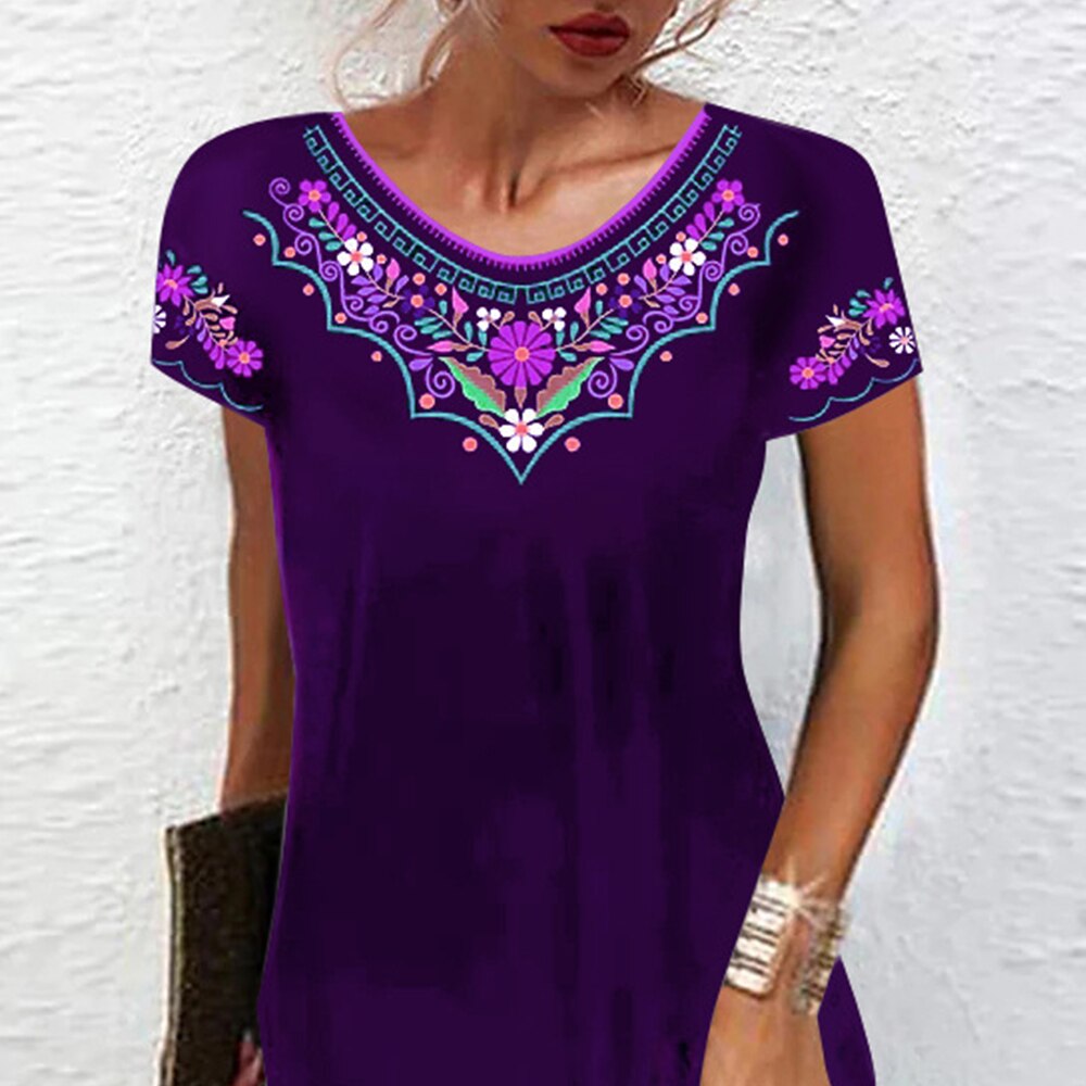 Short Sleeve A-Line Crew Neck Mini Dress