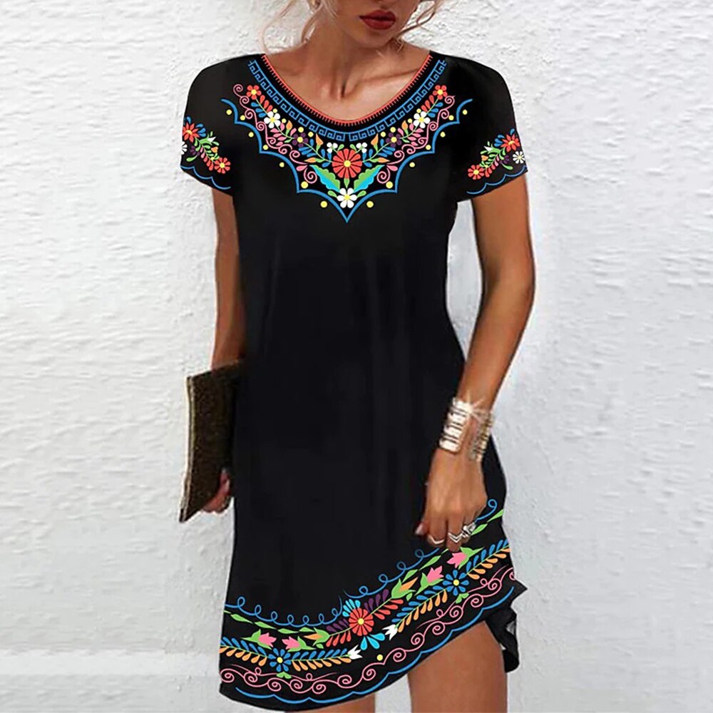 Short Sleeve A-Line Crew Neck Mini Dress
