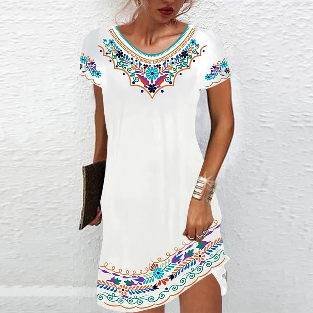 Short Sleeve A-Line Crew Neck Mini Dress