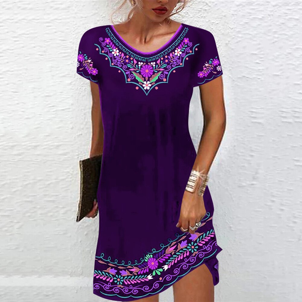 Short Sleeve A-Line Crew Neck Mini Dress