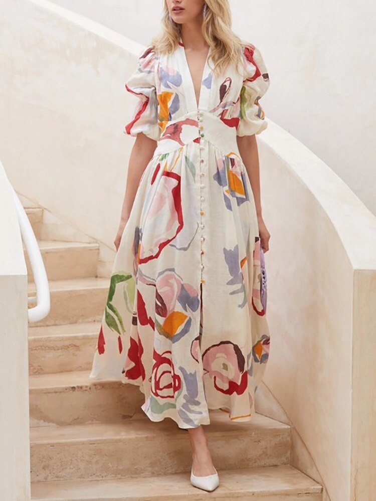 V-neck Fashionable with Slim Long Dresses