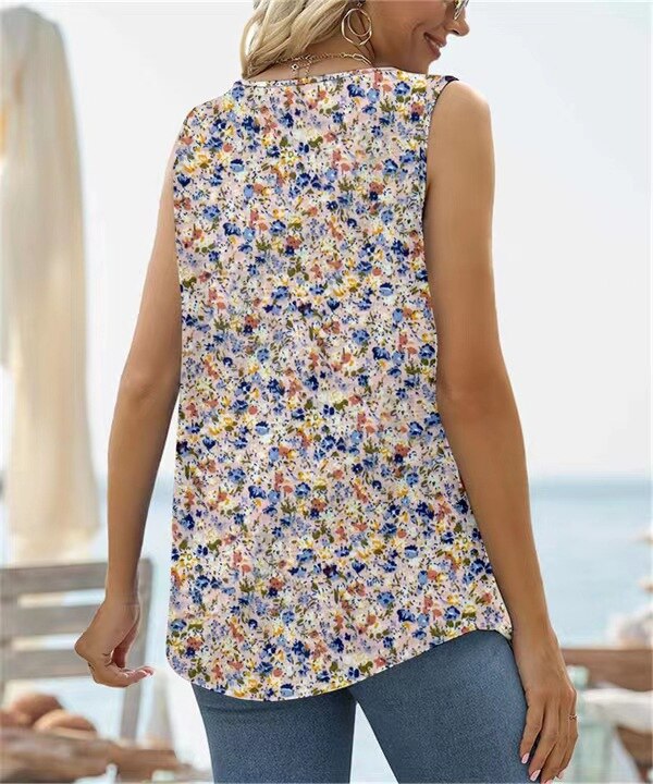 Square Neck Vest Print Sleeveless Loose Vest