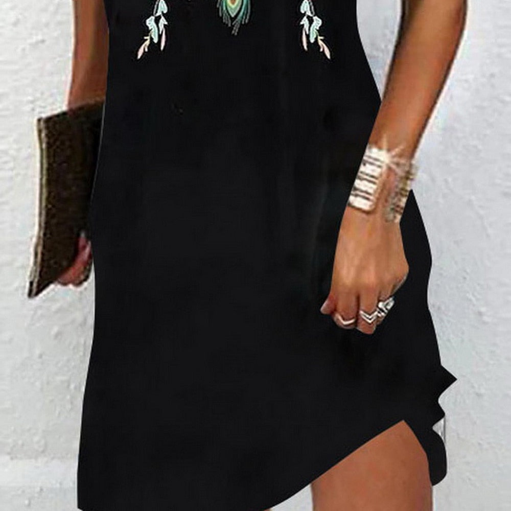 Short Sleeve A-Line Crew Neck Mini Dress