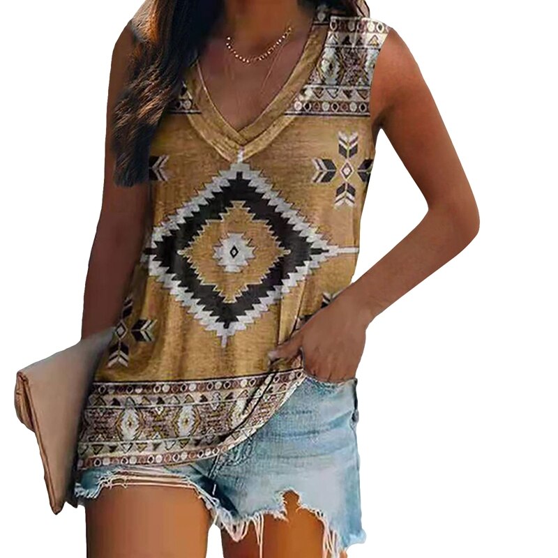 Sleeveless Multi-pattern Print V-neck Loose Tank Top