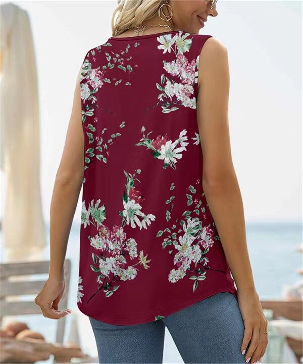 Square Neck Vest Print Sleeveless Loose Vest