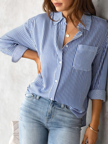 Long Sleeve Striped Button Up Tops