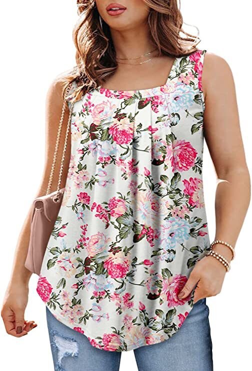 Square Neck Vest Print Sleeveless Loose Vest