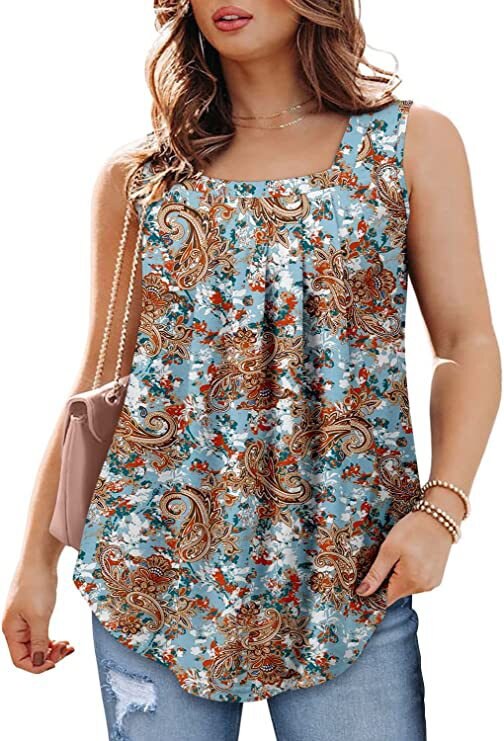 Square Neck Vest Print Sleeveless Loose Vest