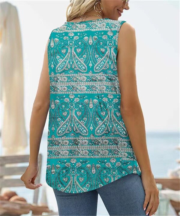 Square Neck Vest Print Sleeveless Loose Vest