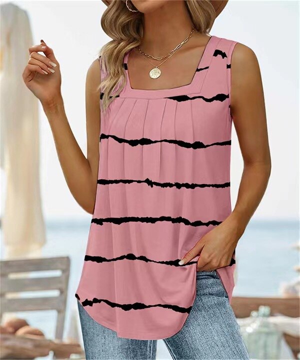 Square Neck Vest Print Sleeveless Loose Vest