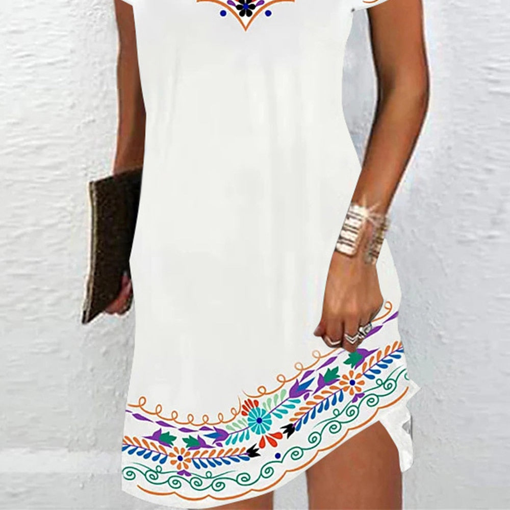 Short Sleeve A-Line Crew Neck Mini Dress