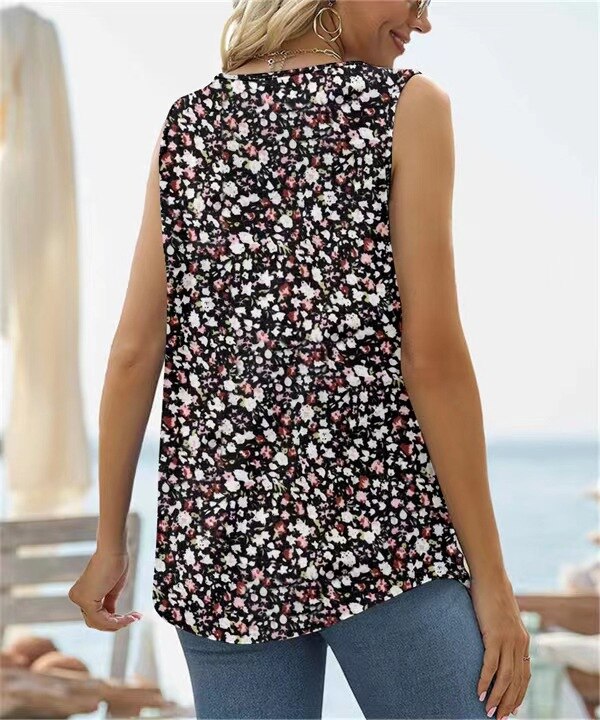 Square Neck Vest Print Sleeveless Loose Vest