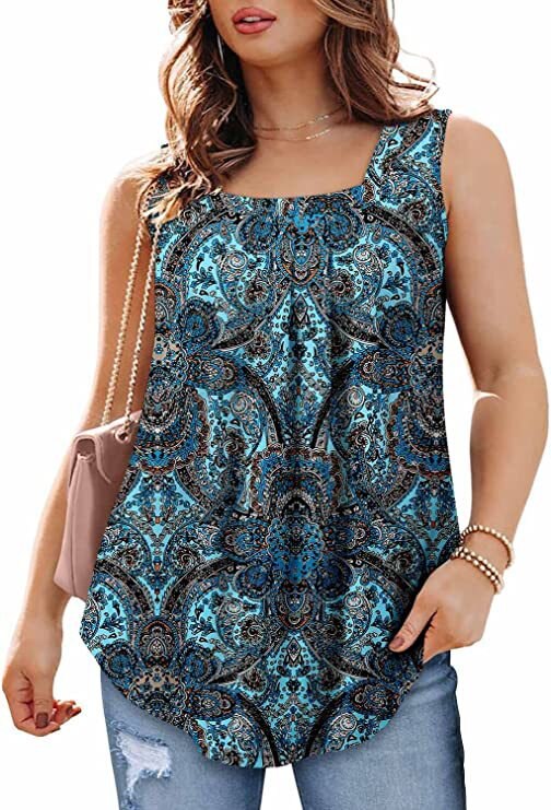 Square Neck Vest Print Sleeveless Loose Vest