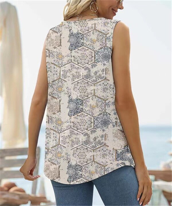 Square Neck Vest Print Sleeveless Loose Vest