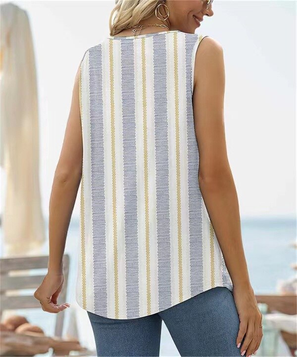 Square Neck Vest Print Sleeveless Loose Vest