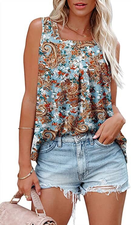 Square Neck Vest Print Sleeveless Loose Vest
