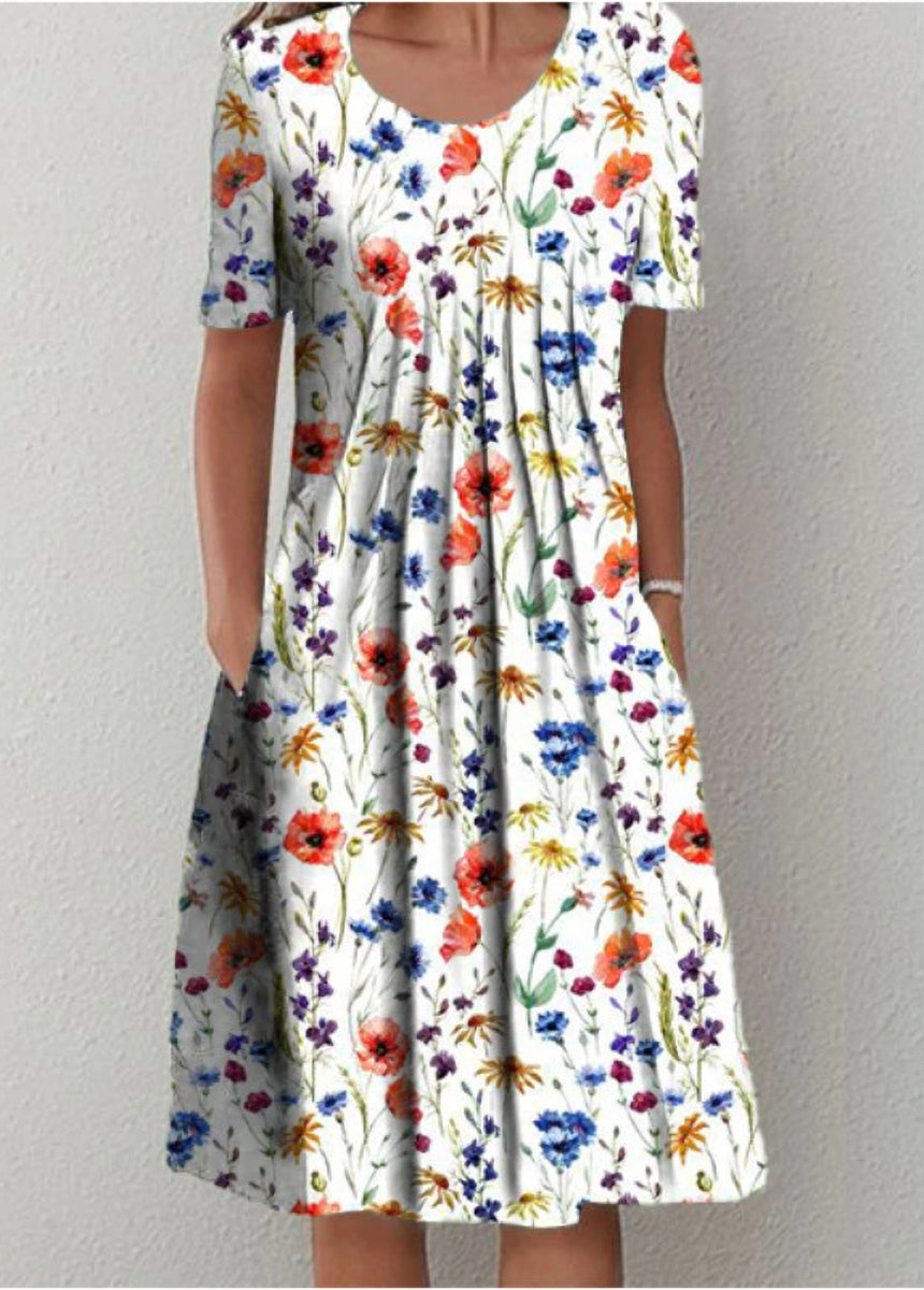 Printed Round Neck Short Sleeve Dress