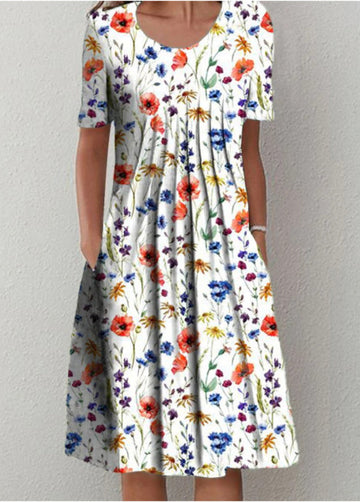 Printed Round Neck Short Sleeve Dress