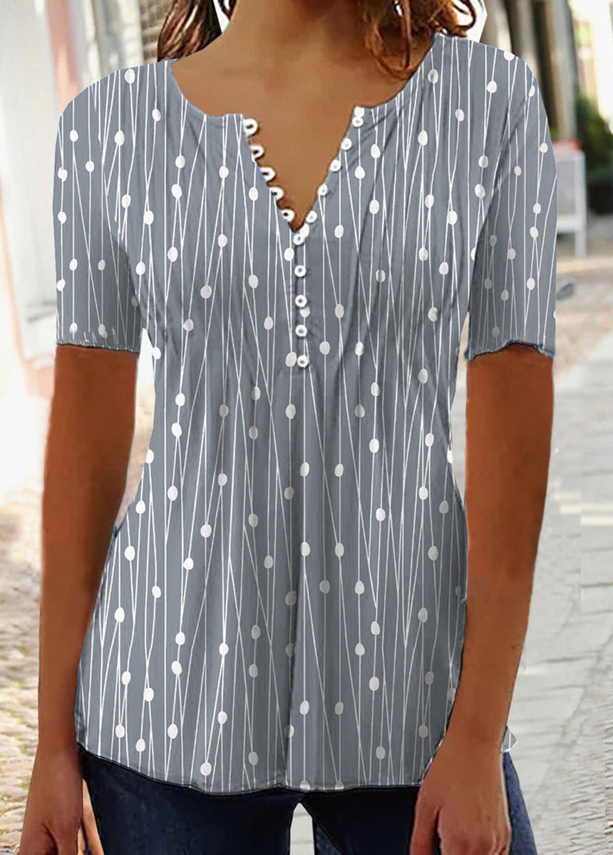 V-Neck Polka Dot Short Sleeve Shirt