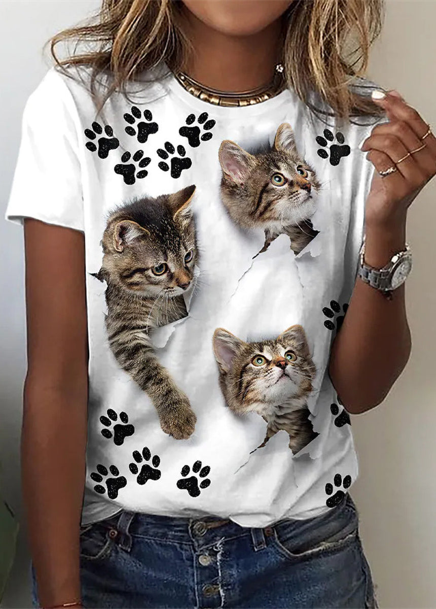 Animal Print Short Sleeve Round Neck T-Shirt