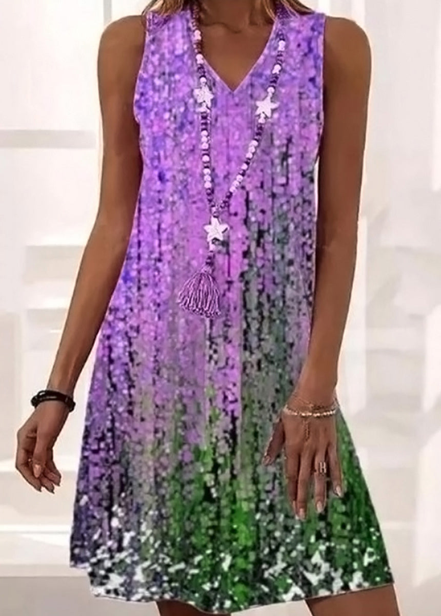 Printed Sleeveless V-Neck Dress