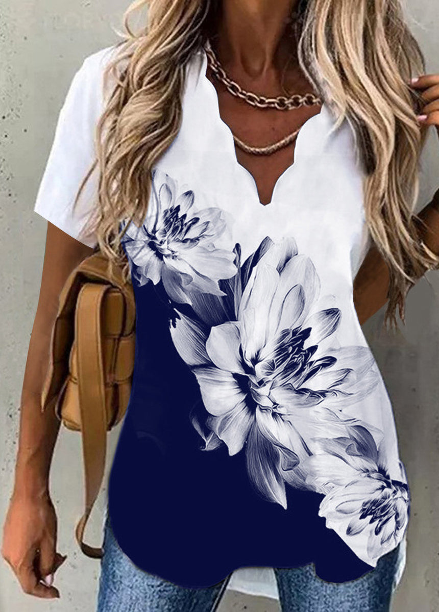 Wave Collar Shirt Printed Short Sleeve