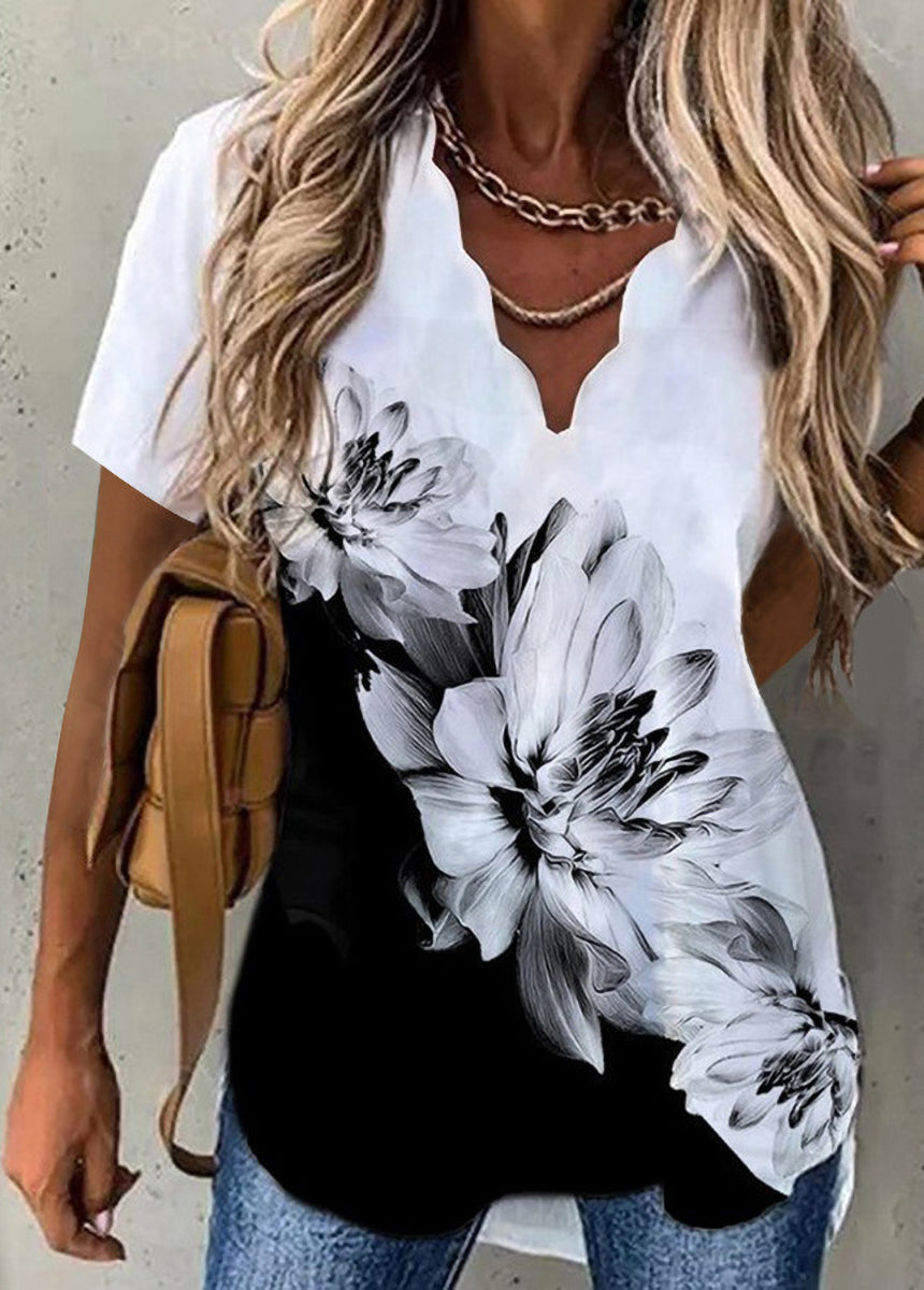 Wave Collar Shirt Printed Short Sleeve