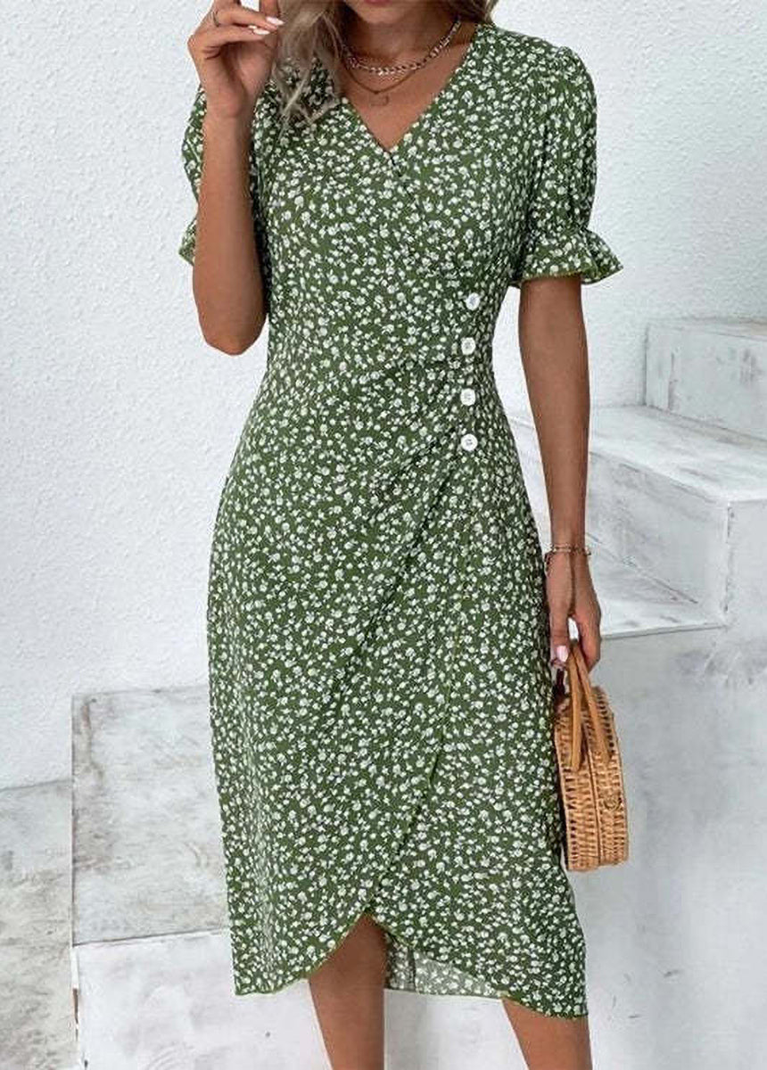Dress With Puffed Sleeves And Irregular Hem
