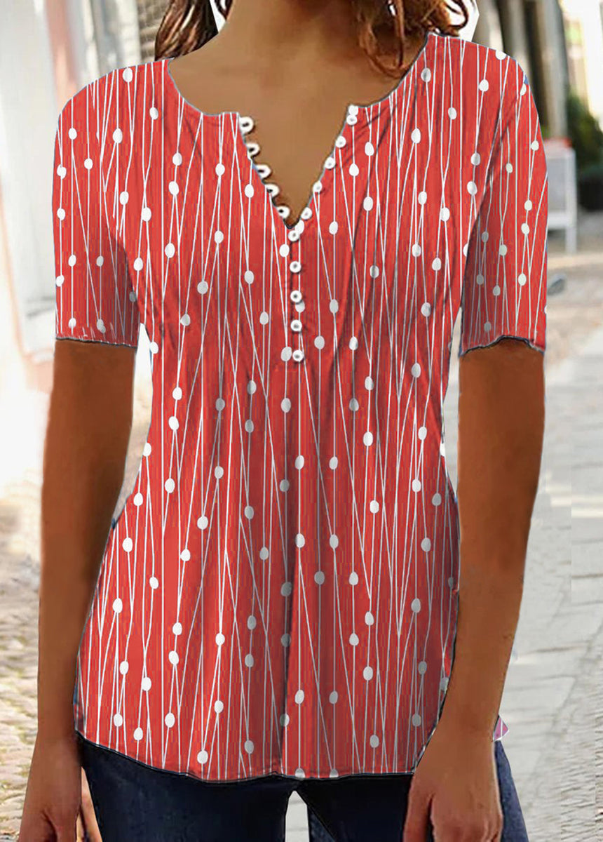 V-Neck Polka Dot Short Sleeve Shirt