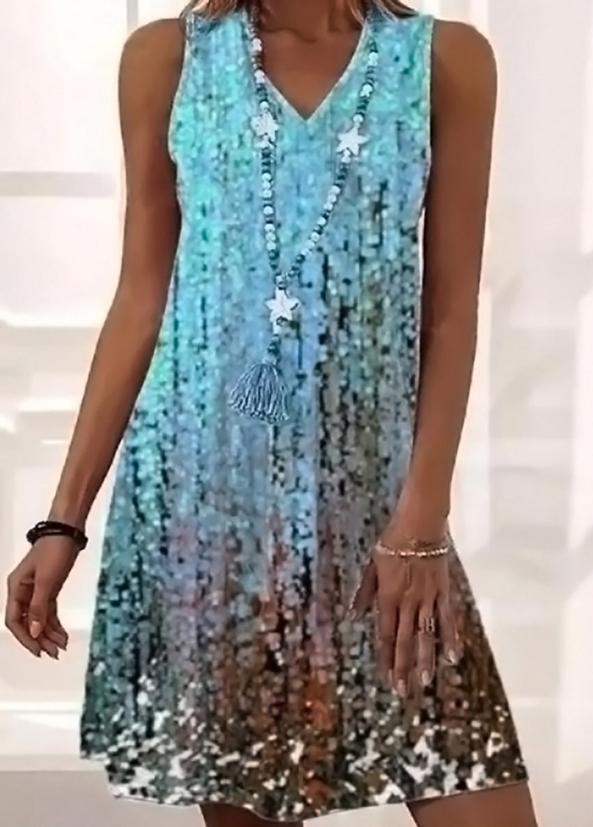 Printed Sleeveless V-Neck Dress
