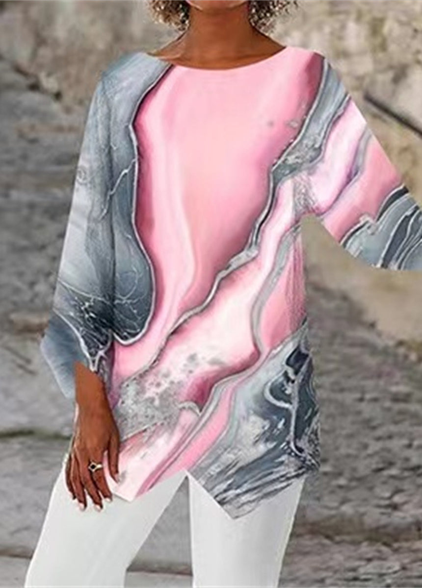 Geometric Printed Long-sleeved Round Collar Shirt Splicing