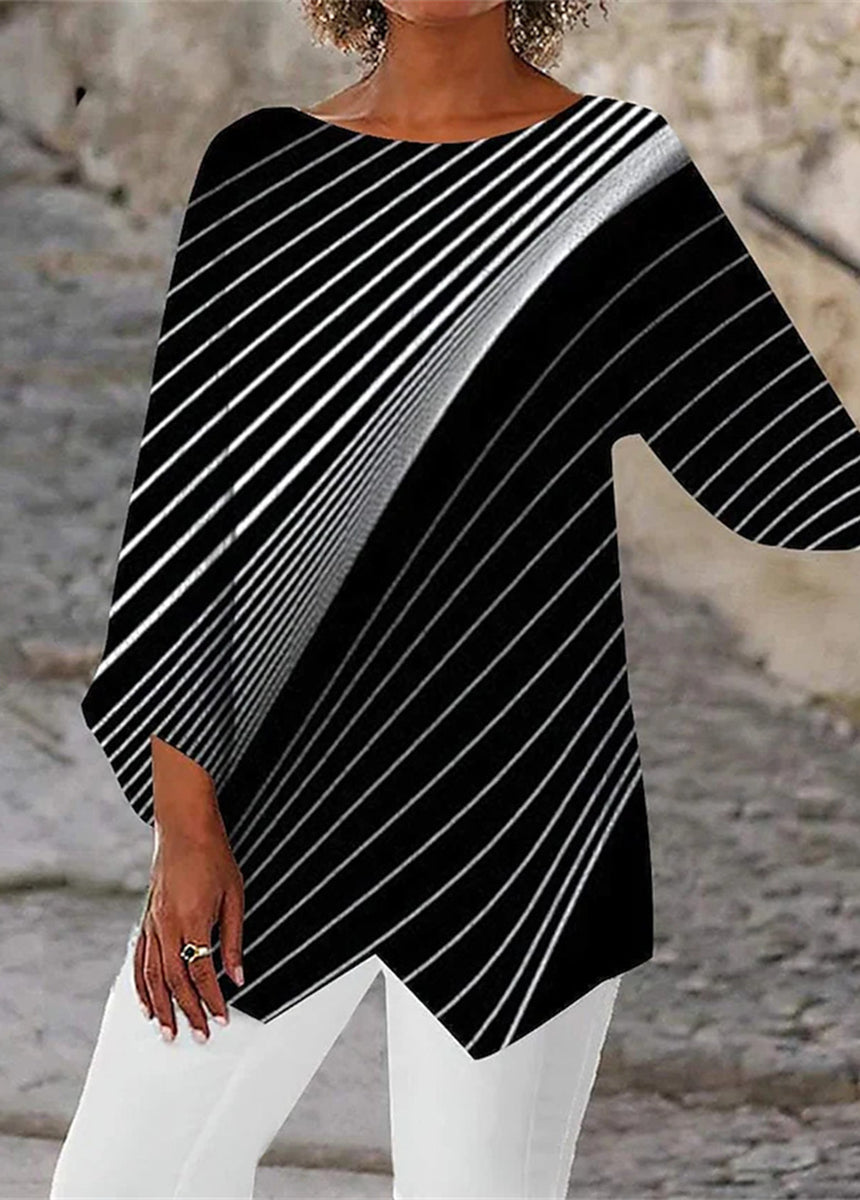 Geometric Print Long Sleeve Stitching Crewneck Shirt