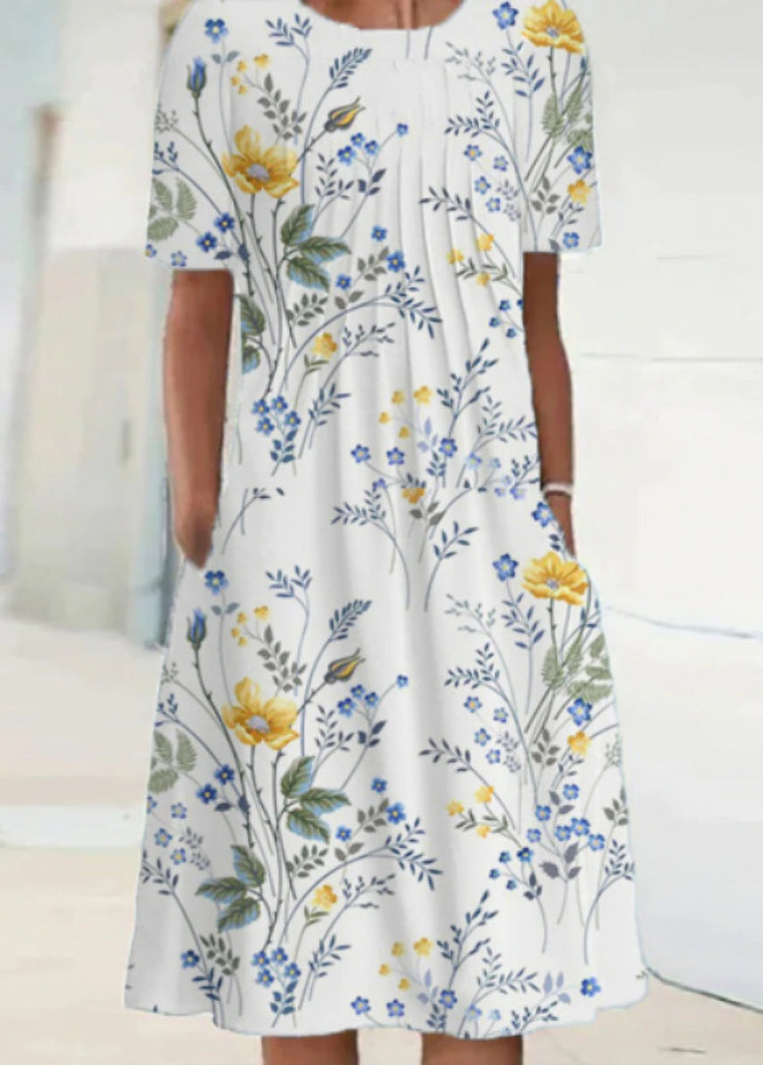 Printed Round Neck Short Sleeve Dress