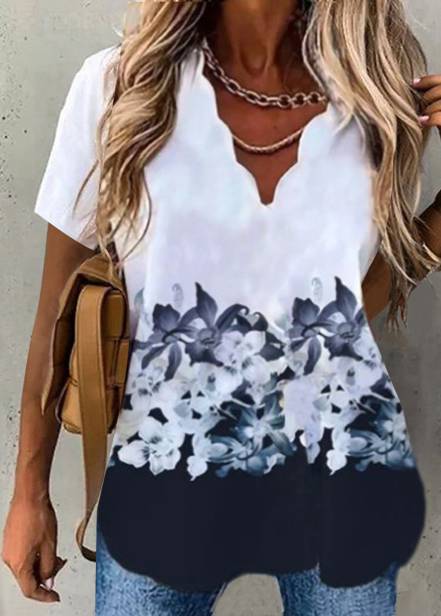 Wave Collar Shirt Printed Short Sleeve