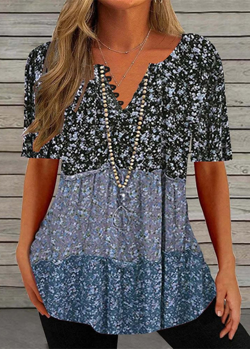 V-Neck Floral Button T-Shirt