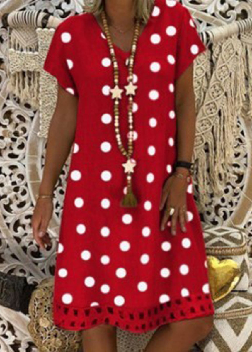 Fashionable Polka Dot Short Sleeve V-neck Print Dress