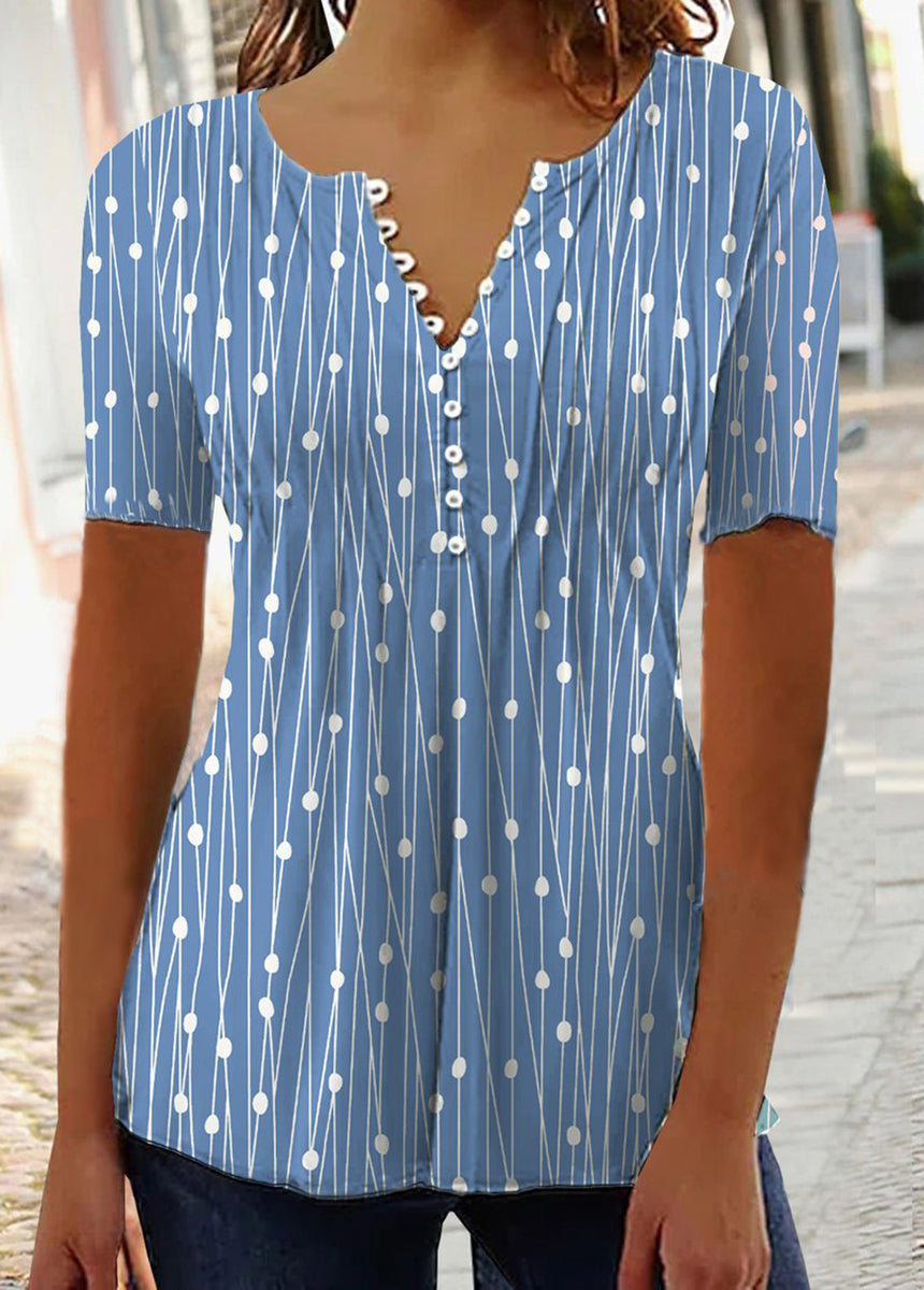 V-Neck Polka Dot Short Sleeve Shirt