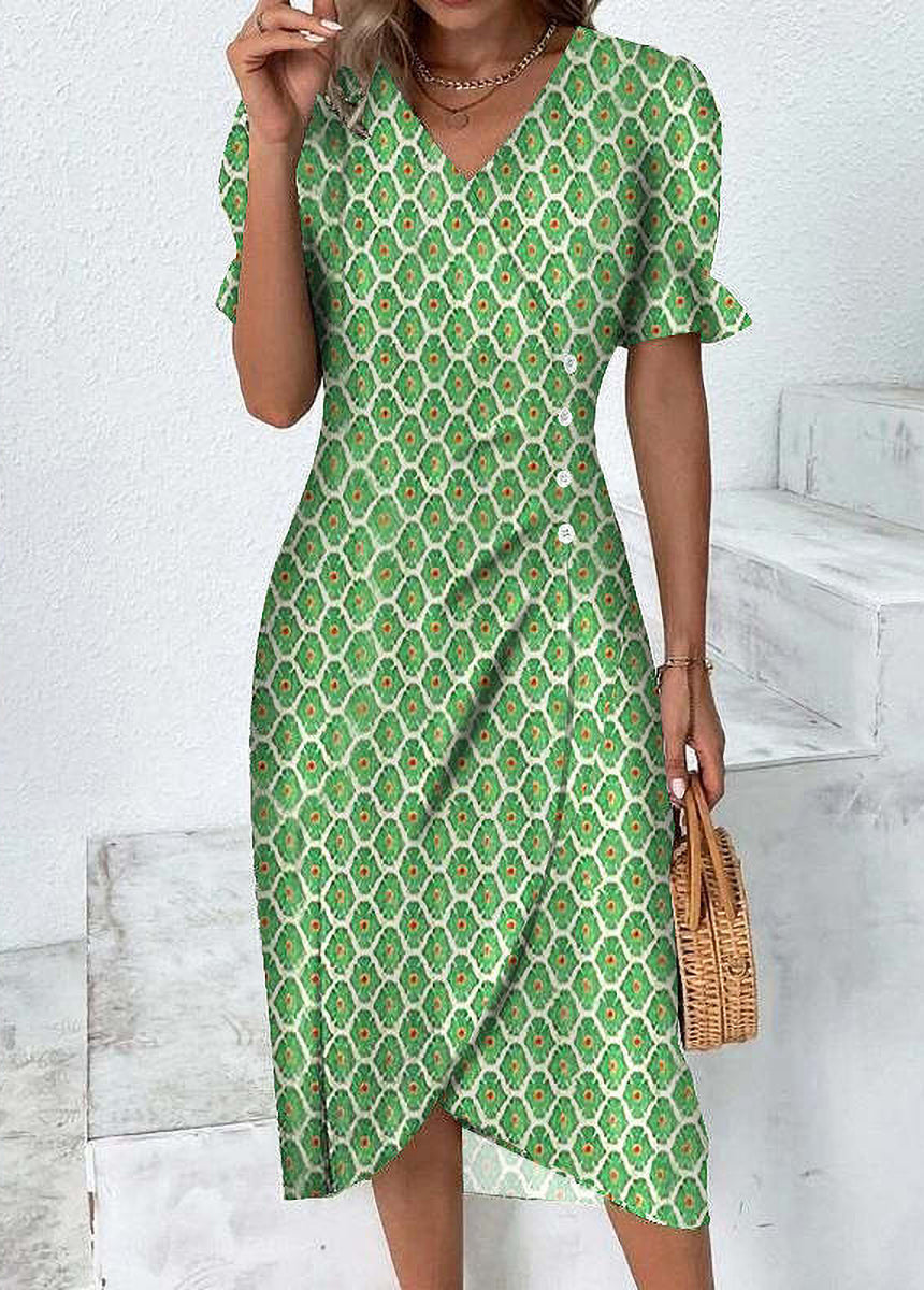 Dress With Puffed Sleeves And Irregular Hem