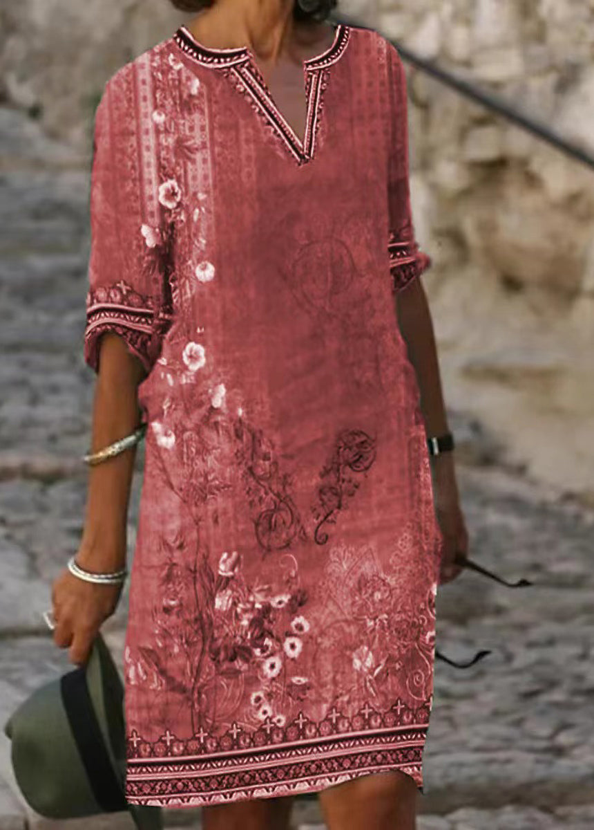 Ethnic Print Casual V-neck Dress