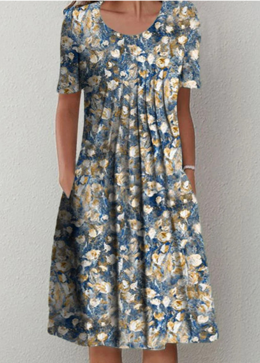 Printed Round Neck Short Sleeve Dress