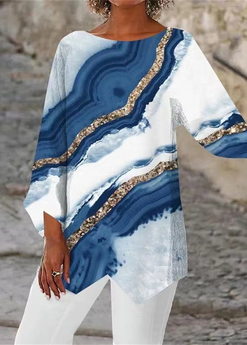 Geometric Printed Long-sleeved Round Collar Shirt Splicing