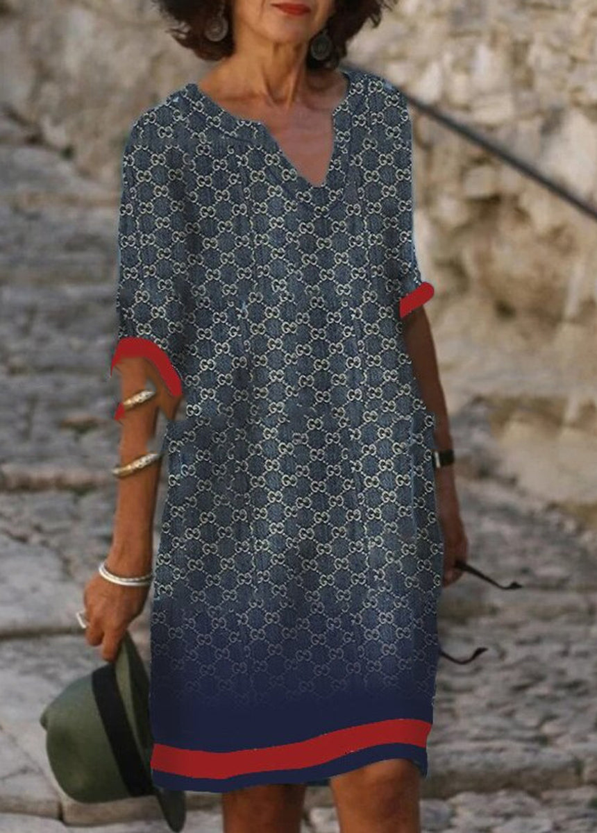 Bamboo And Linen Broken Flower Retro Literary Round Neck Short Sleeve Dress