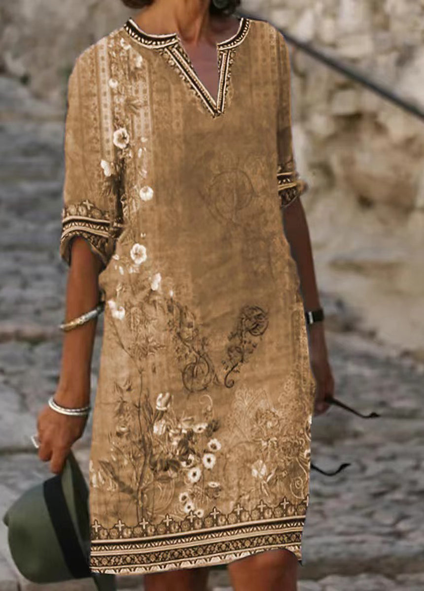 Ethnic Print Casual V-neck Dress