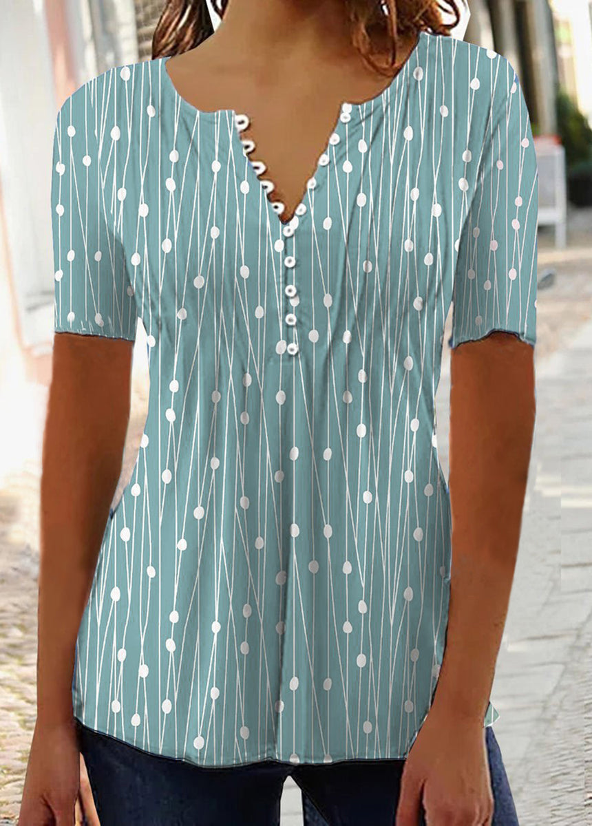 V-Neck Polka Dot Short Sleeve Shirt