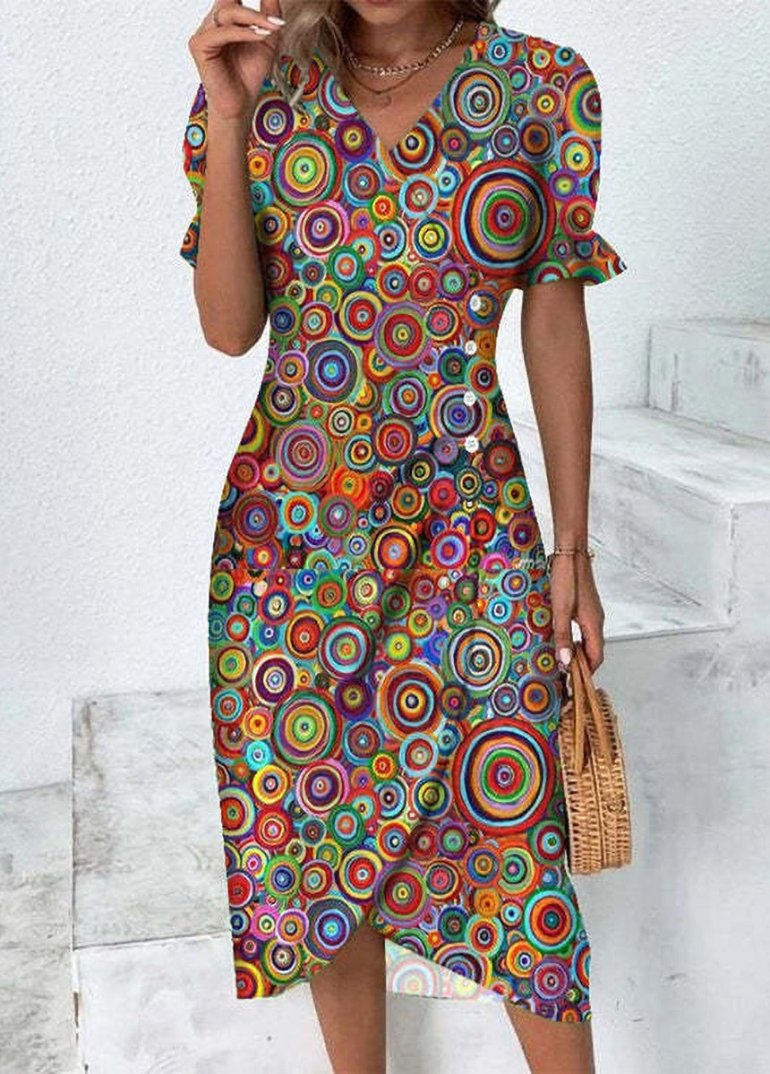 Dress With Puffed Sleeves And Irregular Hem